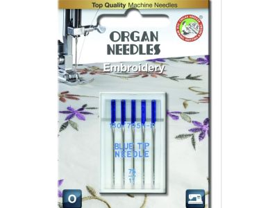 Agujas Organ Blue Tipe N75 para tejidos el&aacute;sticos y bordadoras