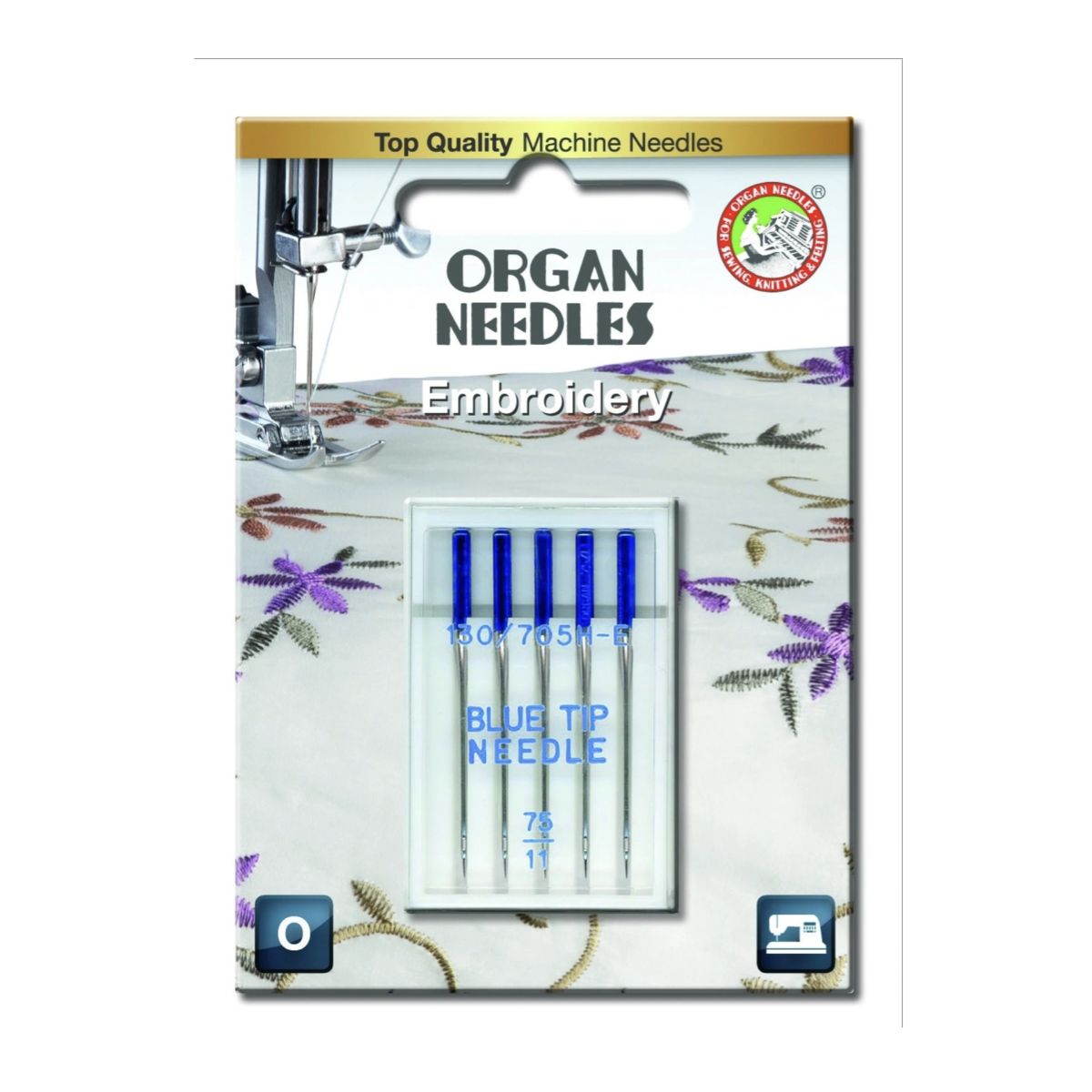 Agujas Organ Blue Tipe N75 para tejidos elásticos y bordadoras