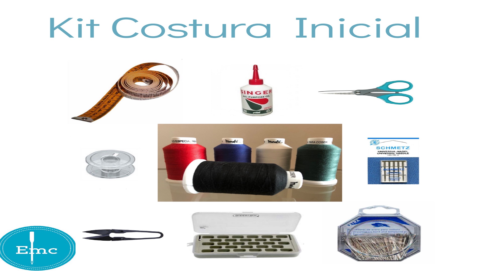 Conjunto de diferentes accesorios y electrodomésticos de costura